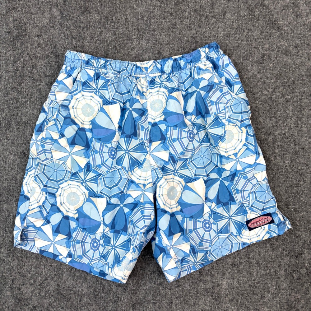 Vineyard Vines Swim Trunks Blue Beach Umbrella Print Mesh Lined Size‎ S